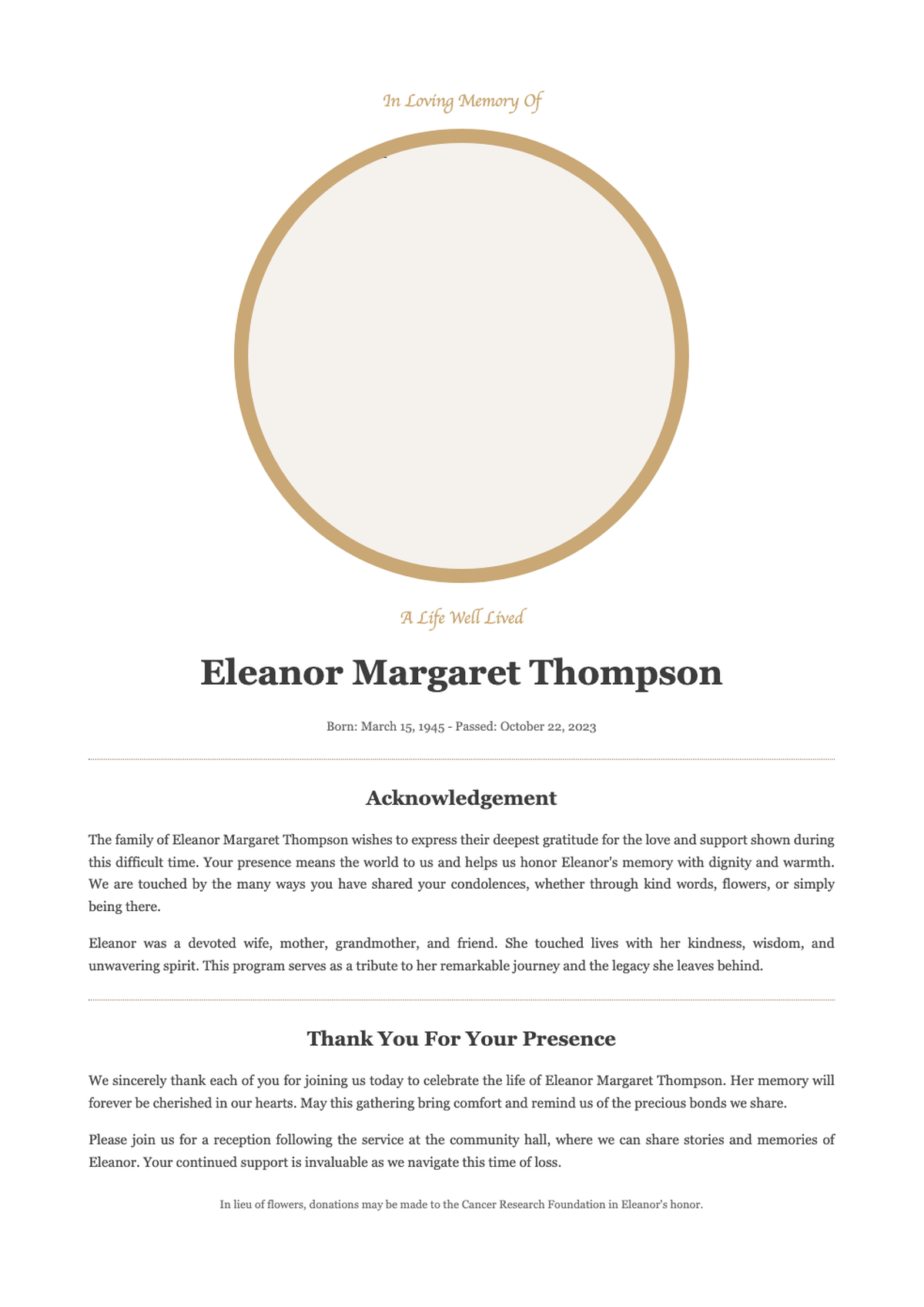 Elegant funeral memorial program with photo and thank you notes_variant_1